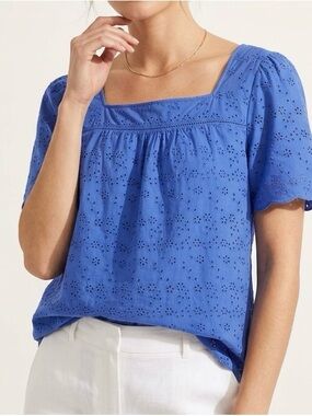 Talbots Royal Blue Eyelet Square Neck Top - Size L